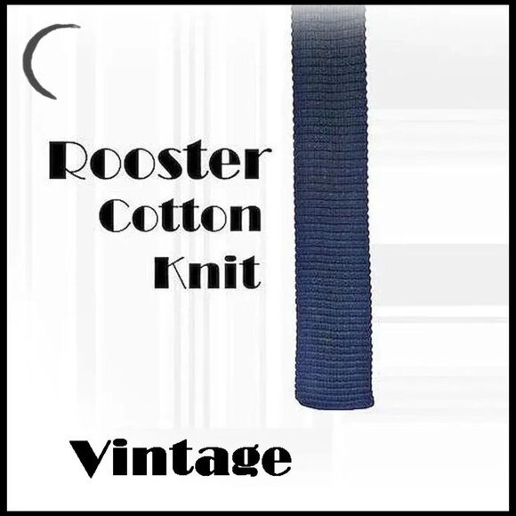 Mens Vintage Skinny Square Tie Navy Blue Cotton Knit by Rooster - Picture 1 of 14